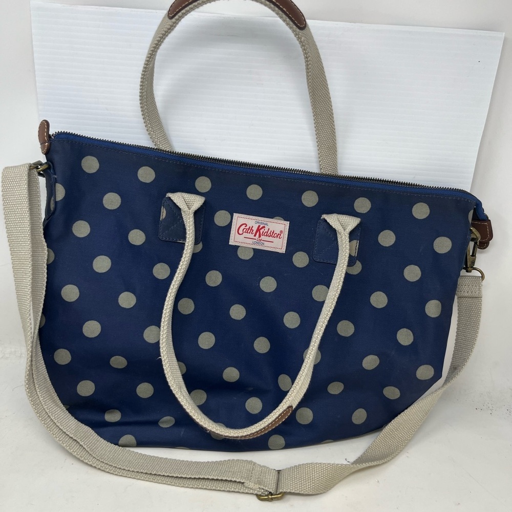 Cath Kidston Blue and Cream Polka Dot Tote purse bag w/ shoulder strap